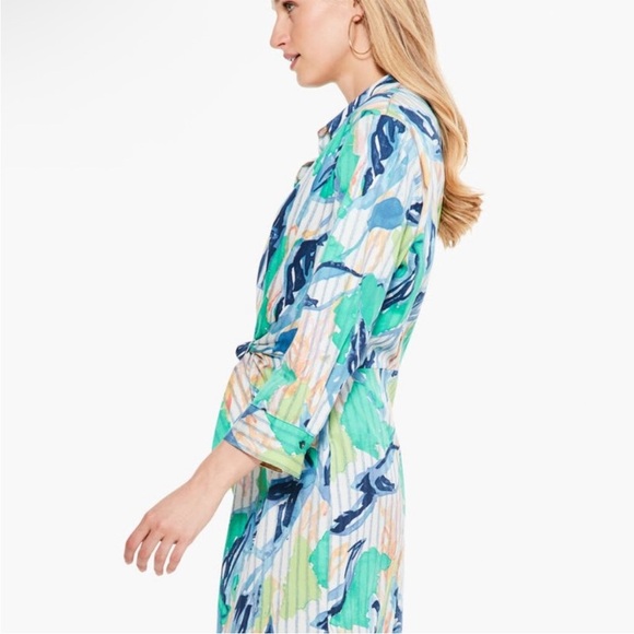 NIC + ZOE Scribble Vines Shirt Dress Size Small Green Blue Preppy NWOT - Picture 4 of 11
